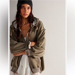 Free People We The Free By Your Side Thermal Lined Zip Up Hoodie Sweatshirt XS